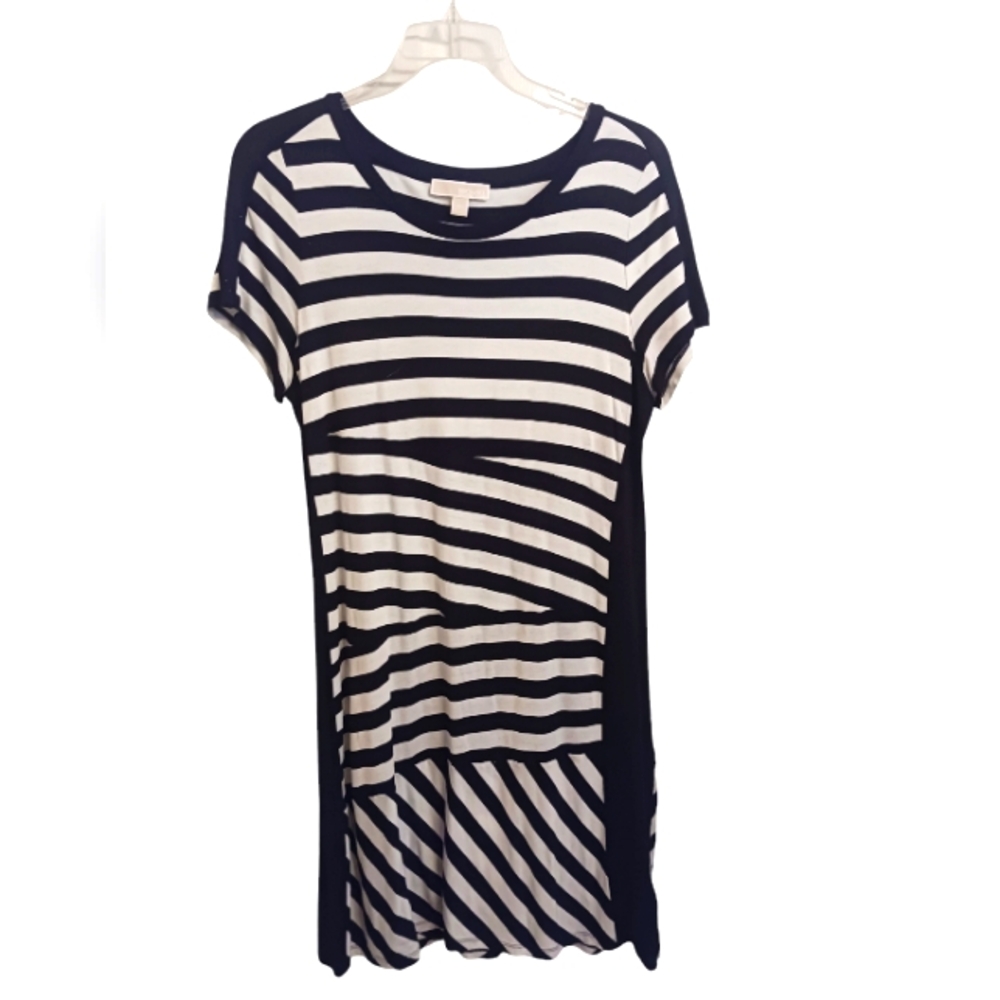 Michael Kors Black & White Striped Midi Dress Size XL
